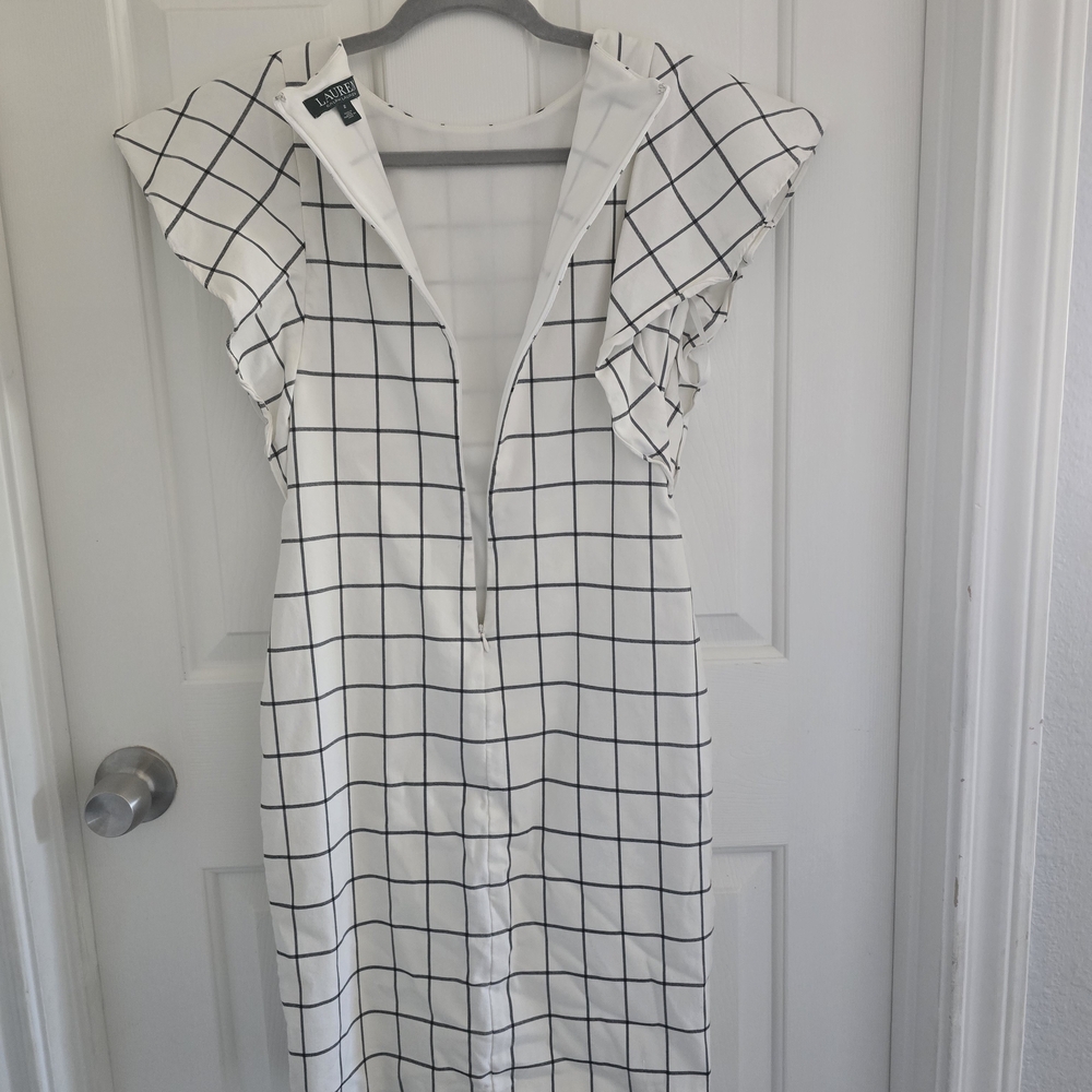 Lauren Ralph Lauren white and black windowpane dress size 2 lined knee length - Picture 7 of 10